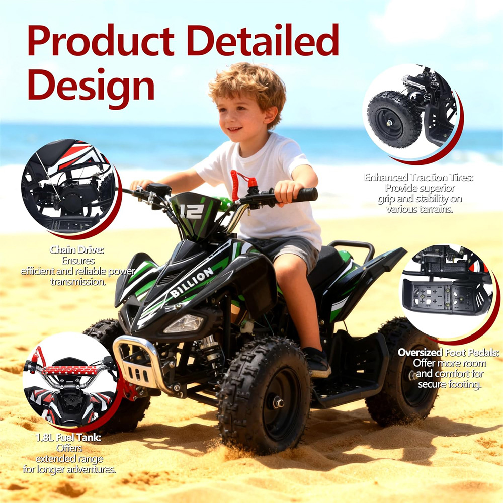 Alivio Kids Green 49cc 2-Stroke Engine Mini Petrol Quad Bike with Disc Brakes 1.8L Image 5