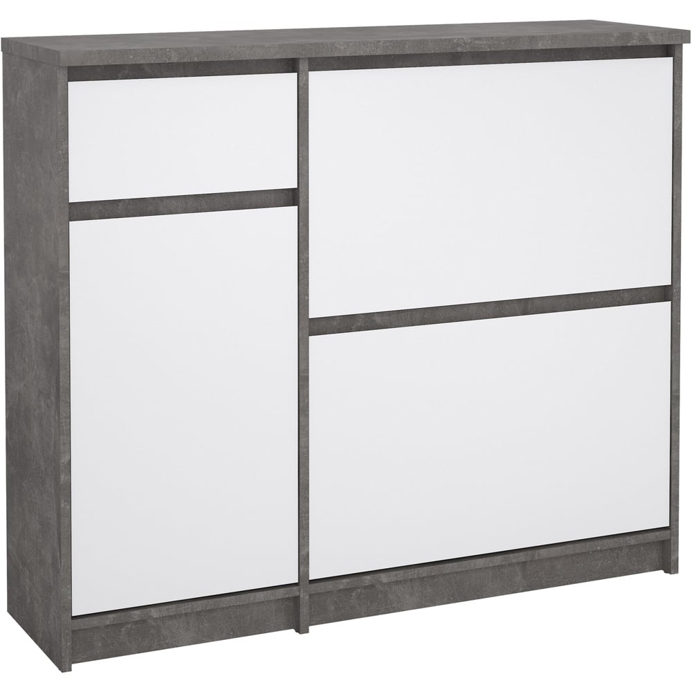 Florence Single Door 3 Drawer Concrete and White High Gloss Shoe Cabinet Image 2
