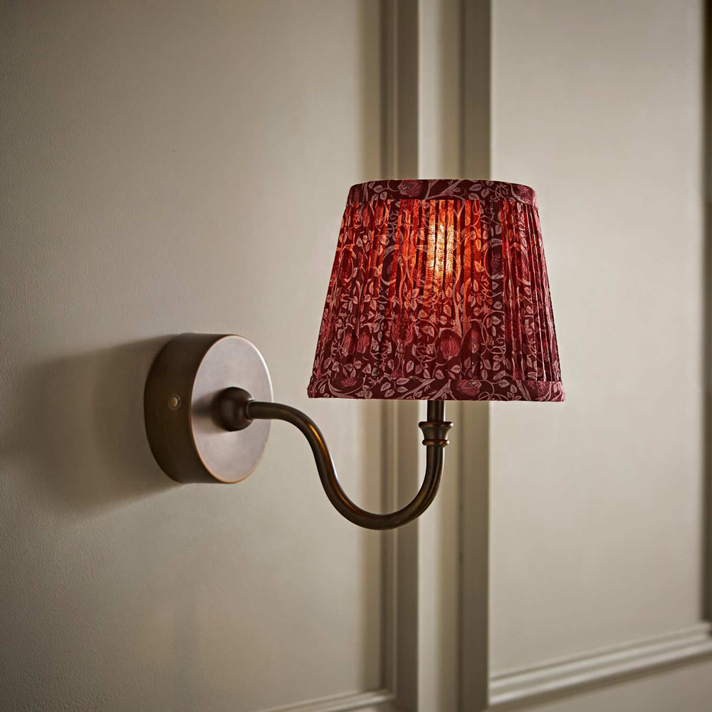 ValueLights Lowe Burgundy Floral Pleated Shade Brass Rechargeable Wall Light with Bulb Image 6