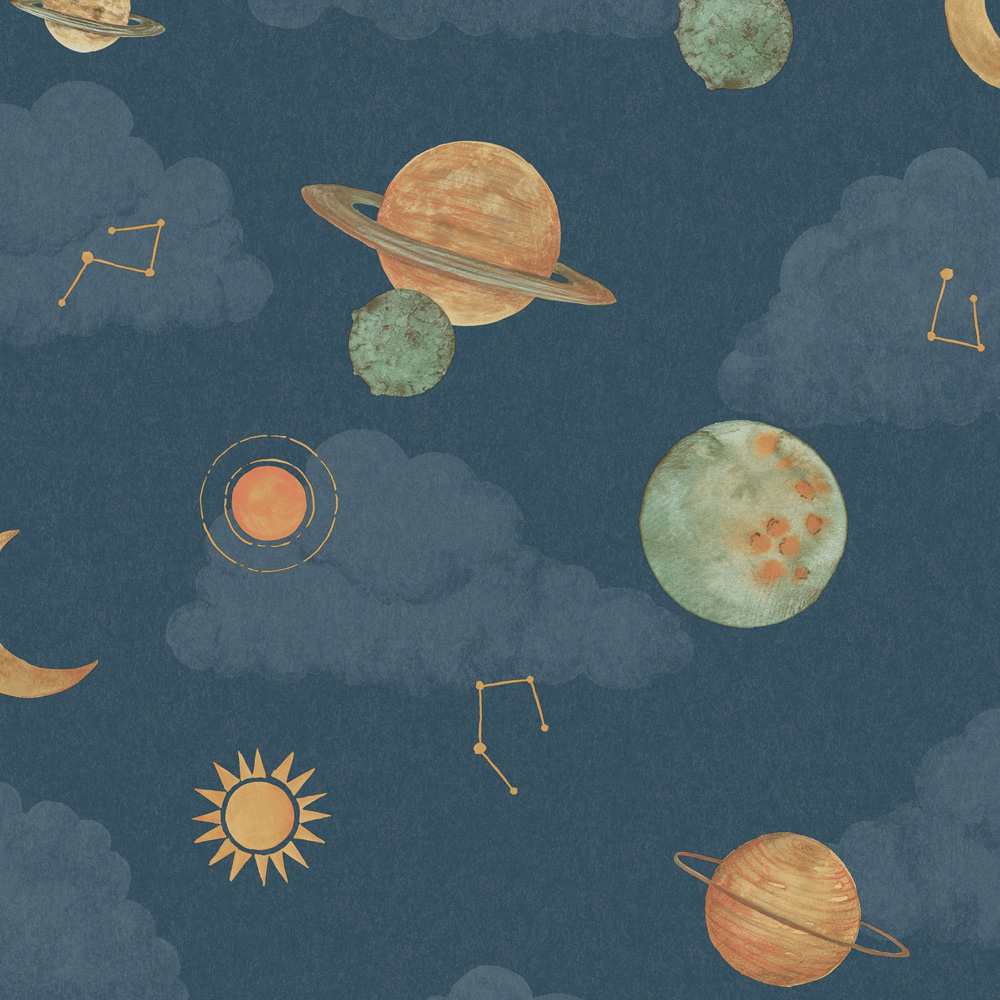 Grandeco Maury Planets and Constellations Navy Blue Wallpaper Image 3