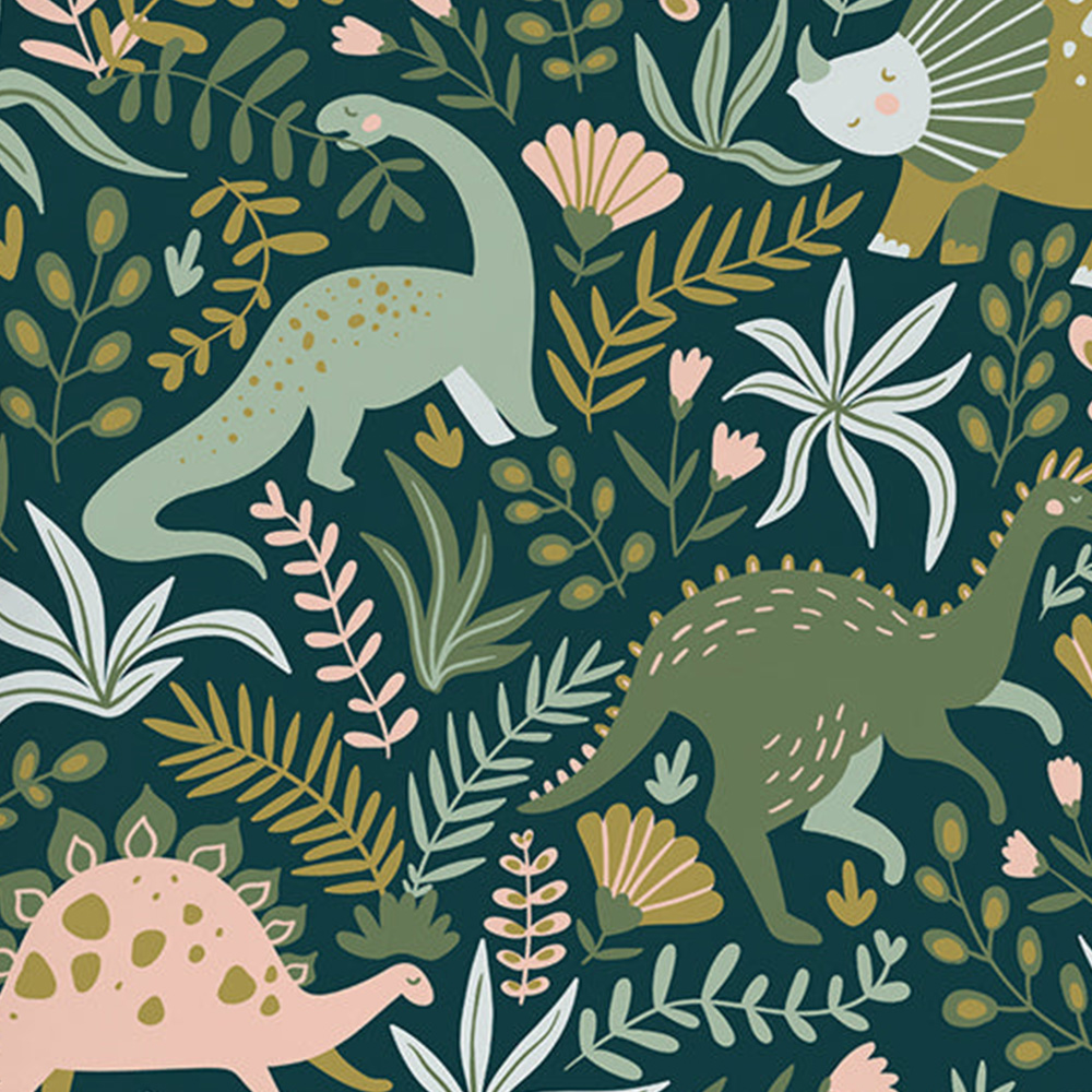 Benjamin Tate Design Green Dinosaurs and Tropical Leaves Cushion 45 x 45cm Image 3