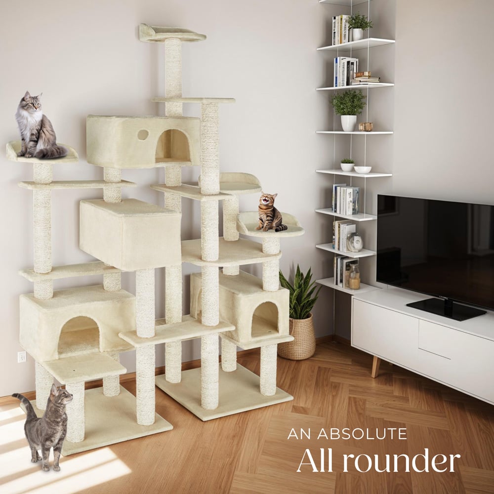 tectake Entissar Beige Cat Tree with Sisal Scratching Post and Anti-Tip Protection 214cm Image 7