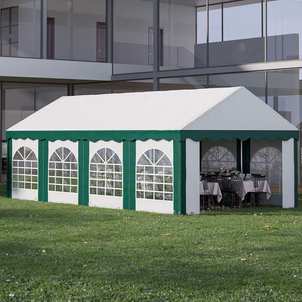 Outsunny 8 x 4m White and Green Marquee Party Tent with Sides Image 1