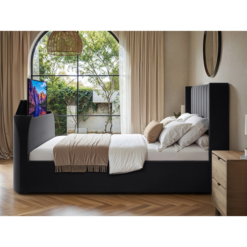 Flair Fallon Double Grey Velvet TV Side Lift Ottoman Bed Image 6