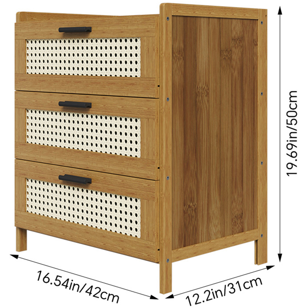 Living and Home 3 Drawer Tawny Rattan Bedside Table Image 9
