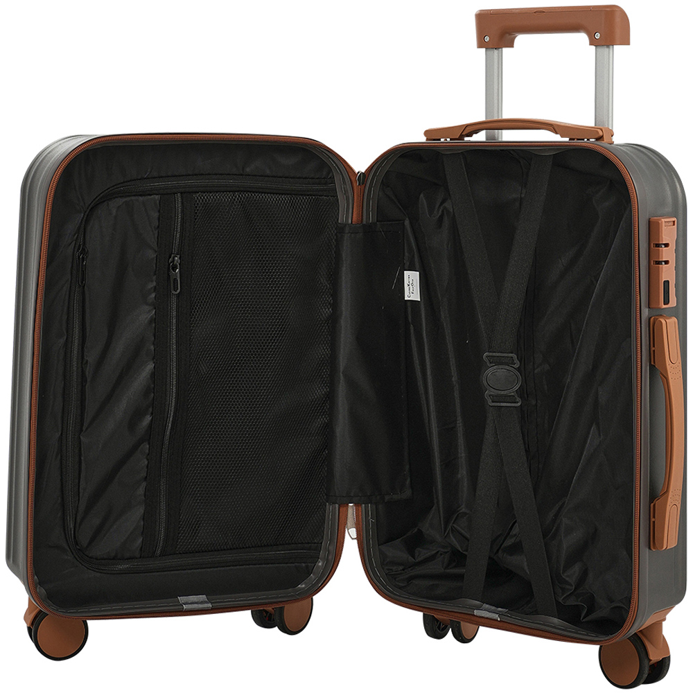 H&O Direct Dark Grey ABS Hard Shell Suitcase with Cup Holder and USB Port 20 inch Image 3