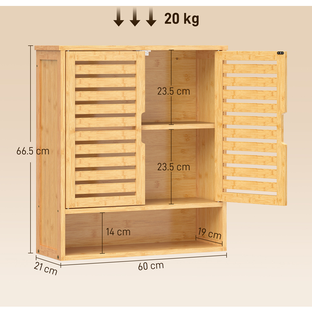 HOMCOM 2 Louvered Door Single Shelf Oak Wall-Mounted Bathroom Cabinet Image 9