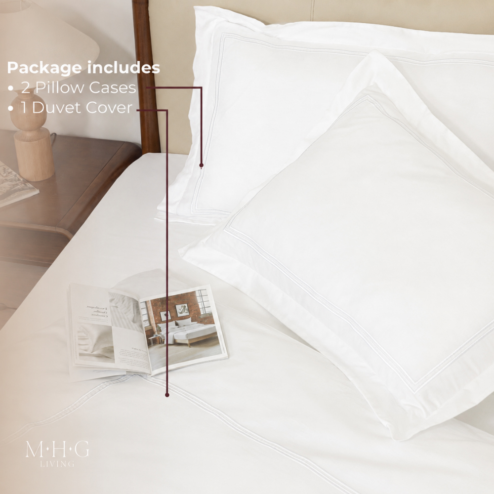 MHG Living King Size White Baratta Stitched Duvet Cover Set Image 2