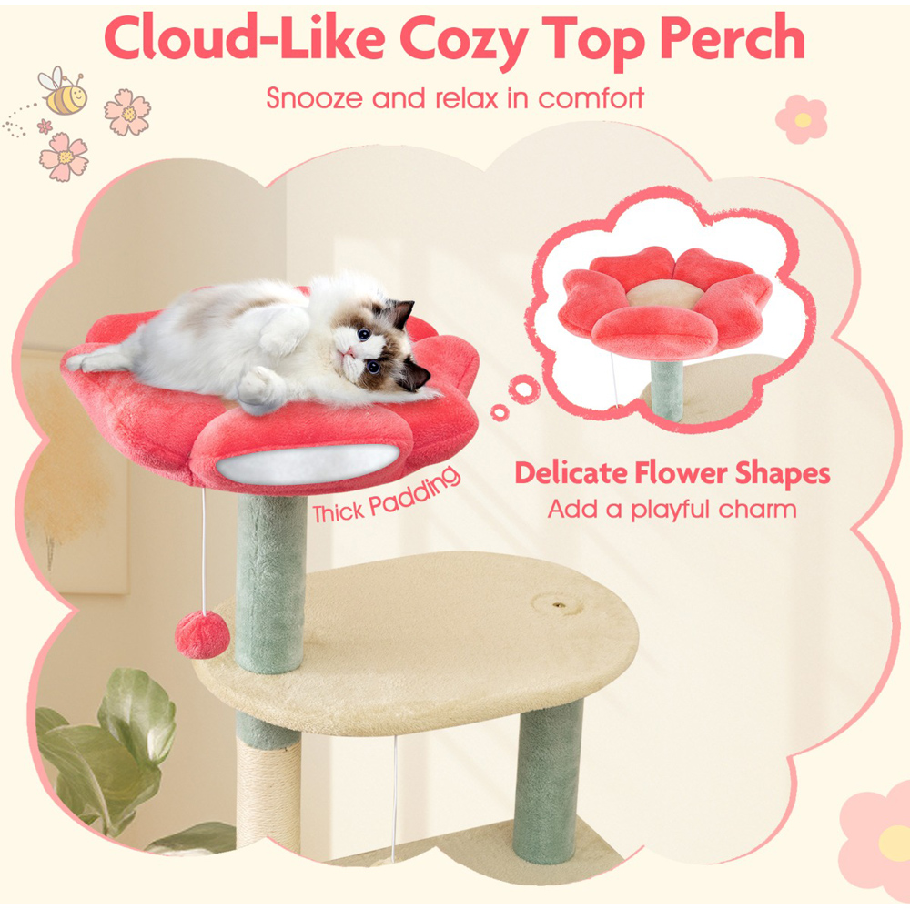 Costway Colourful Multi Level Floral Kitten Tower with Padded Perch 155cm Image 5