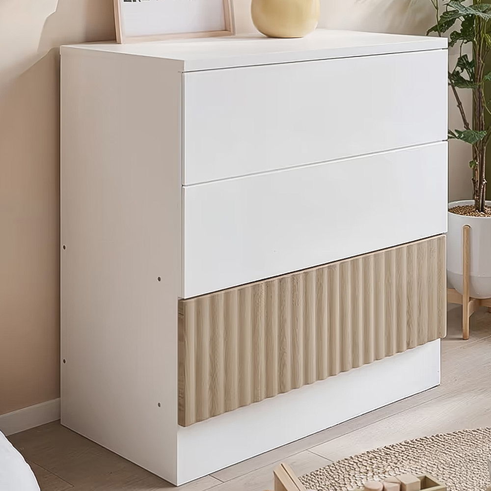 Flair Luca 3 Drawer White and Oak Ribbed Chest of Drawers Image 1