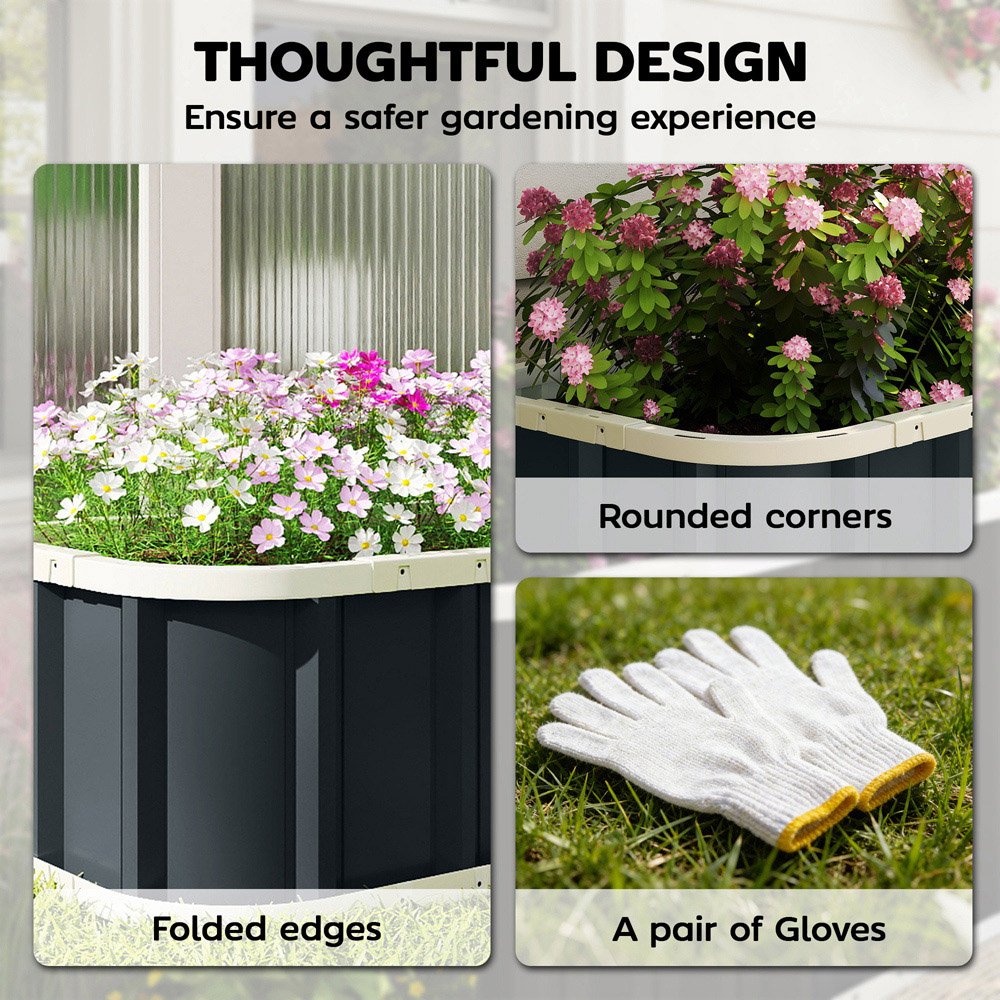 Outsunny Dark Grey Galvanised Raised Garden Bed with Gloves 136 x 52 x 31cm Image 3