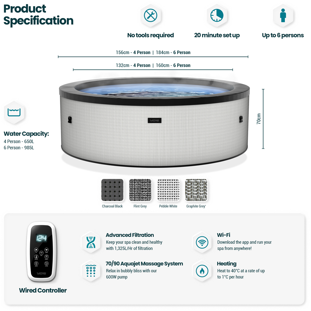 Wave Tahoe 4 Person Round Flint Rattan Hot Tub Spa Image 5