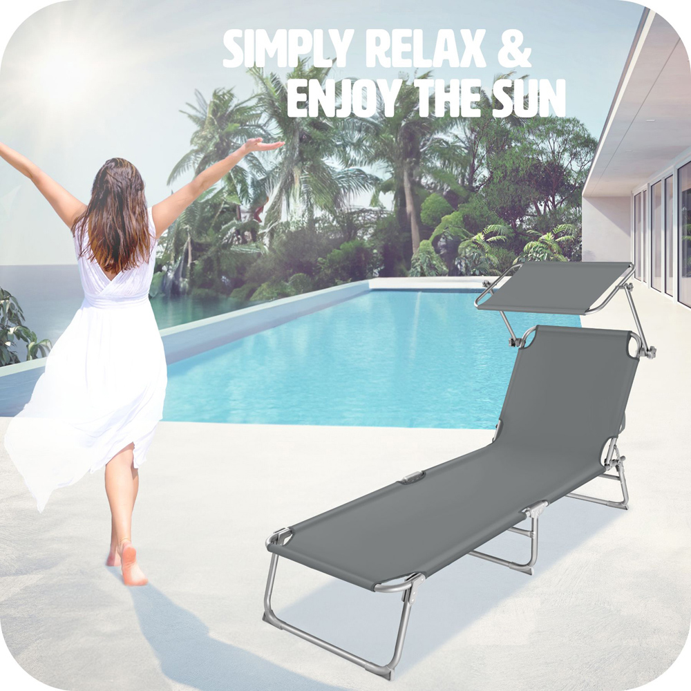 tectake Set of 2 Grey 4 Step Backrest Foldable Sun Lounger Image 7