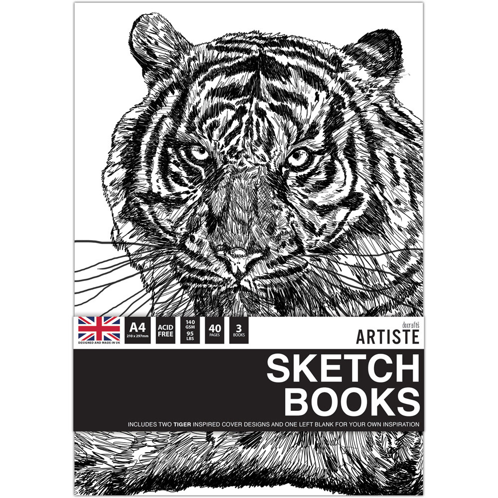 DOCRAFTS ARTISTE A4 White Tigers Sketchbook 3 Pack Image 1