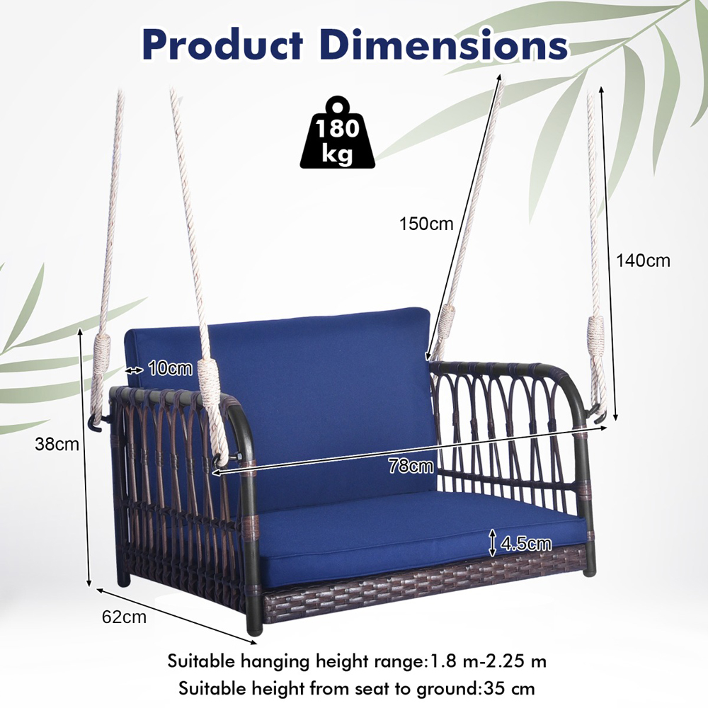 Costway Single Seater Navy Garden Swing Chair with Cushion Image 9