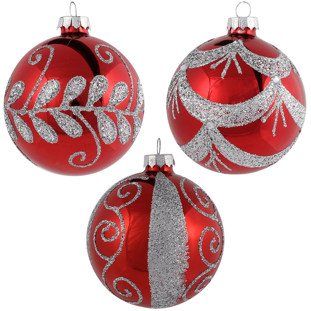 Red Silver Glitter Design Bauble - Red Image 1