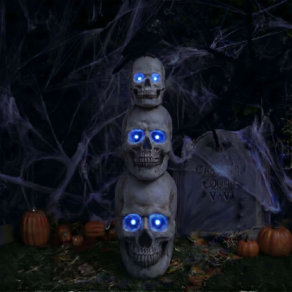 wilko Multicolour LED Halloween Stack of Skulls Ornament with Raven 4ft Image 8