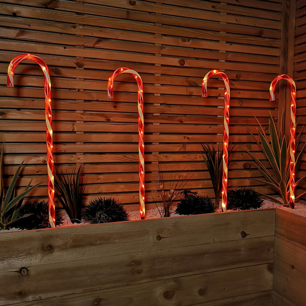 Samuel Alexander Red and White Stripe Christmas Candy Cane LED Garden Stake Light Large 4 Pack Image 5