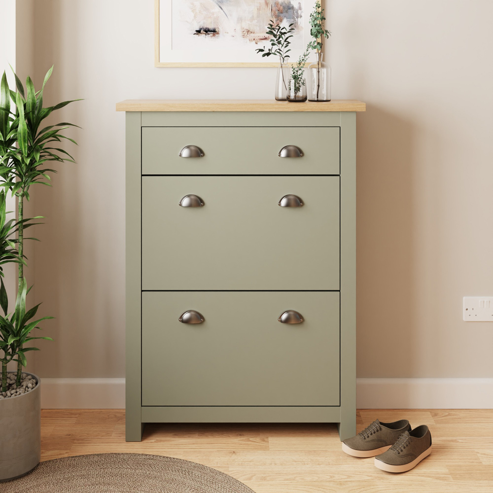 GFW Lancaster 2 Door Single Drawer Sage Green Shoe Cabinet Image 7