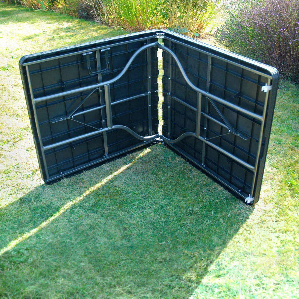 Garden Gear 4 Seater Rattan and Wood Effect Folding Plastic Dining Table Black Image 3