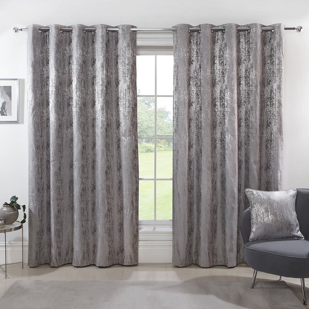 Divante Agadir Silver Jacquard Eyelet Curtains 229cm Image 1