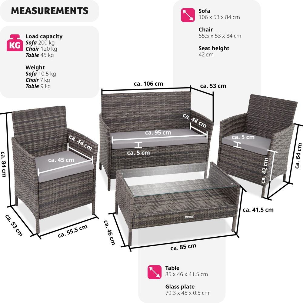 tectake Madeira 4 Seater Grey Rattan Garden Lounge Set Image 6