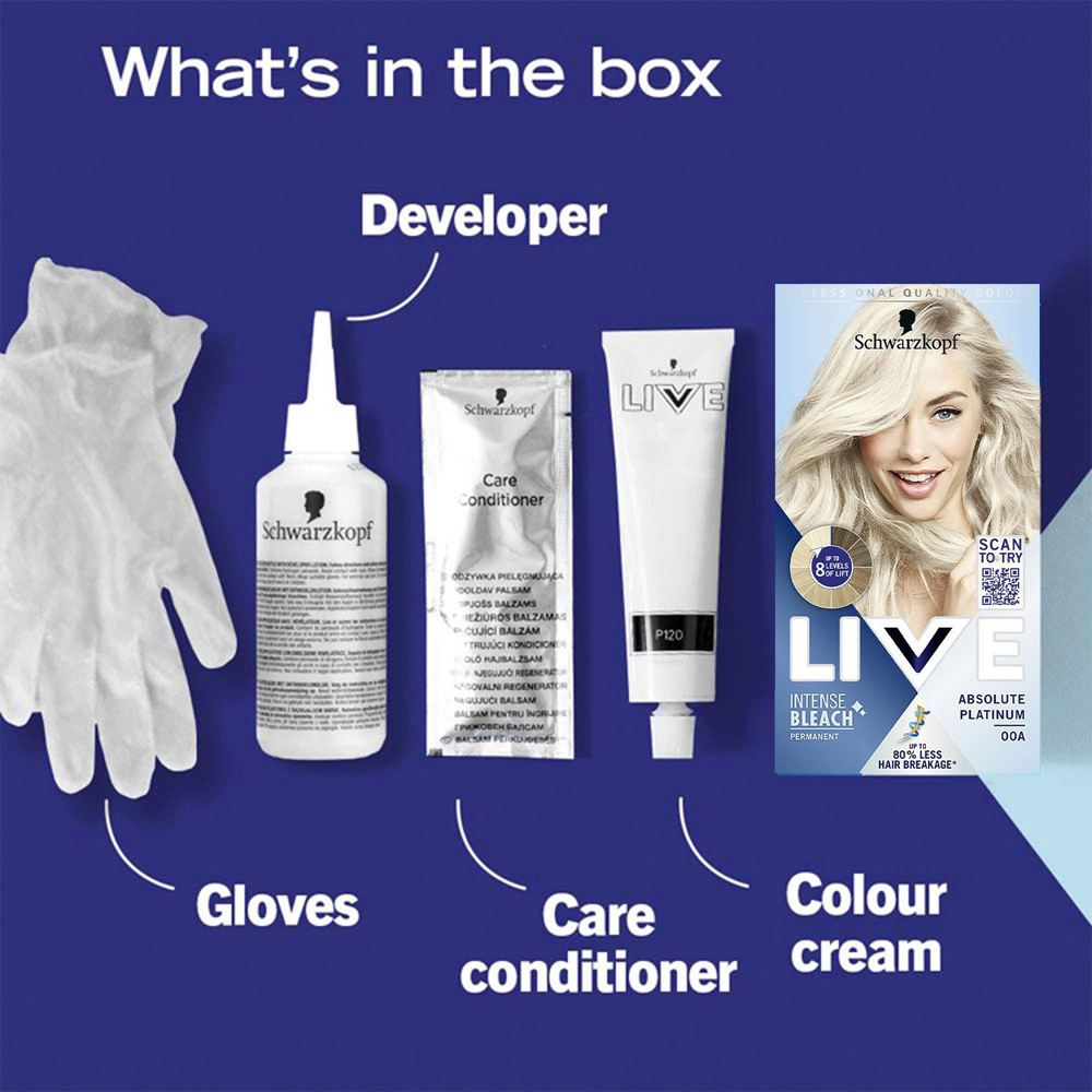 Schwarzkopf Live Absolute Intense Lightener Platinum Blonde 00A Permanent Hair Dye 3 Pack Image 7