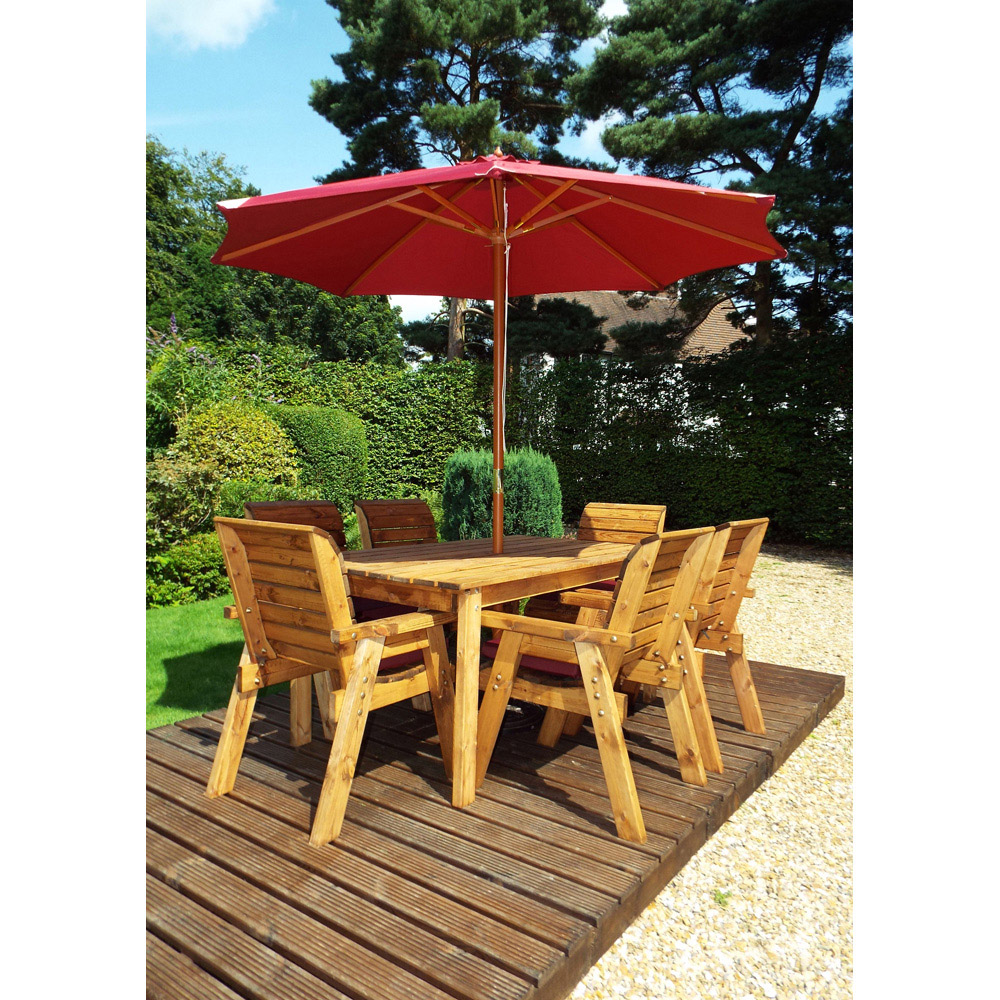Charles Taylor Solid Wood 6 Seater Rectangular Outdoor Dining Set with Red Cushions Image 8