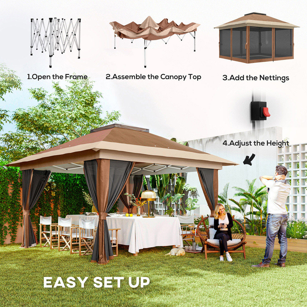 Outsunny 3.6 x 3.6m Brown Pop Up Gazebo with Netting and Wheeled Carry Bag Image 4