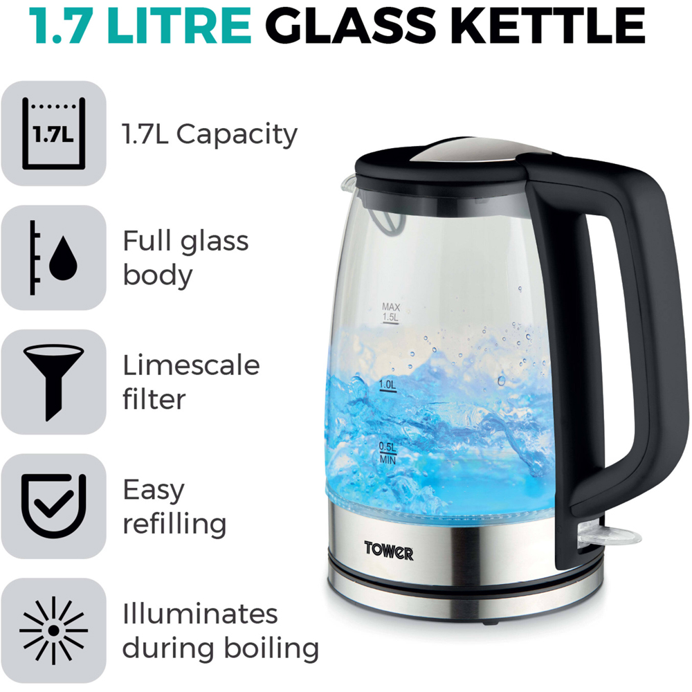 Tower Presto PT10090BLK Black Glass 1.7L Kettle 2200W Image 3