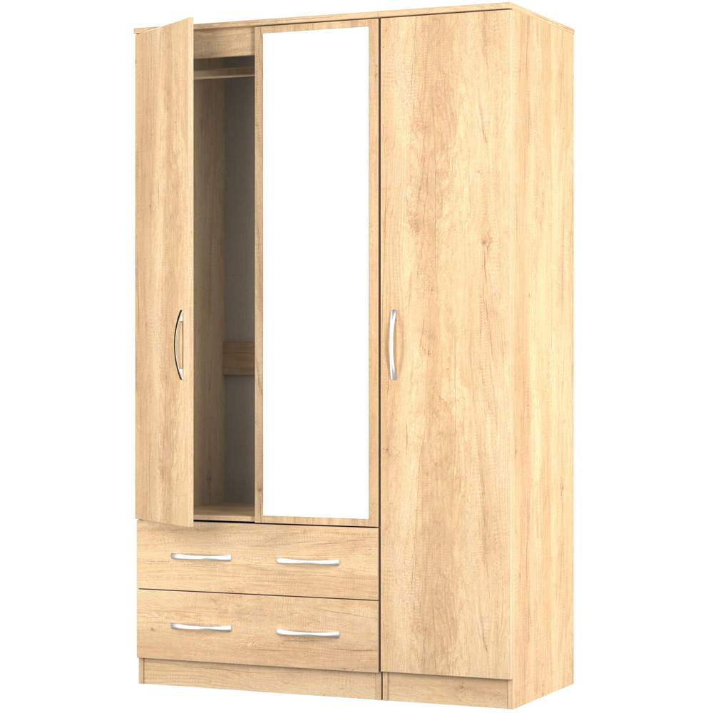 Crowndale Avon 3 Door 2 Drawer Nebraska Oak Mirrored Wardrobe Ready Assembled Image 6