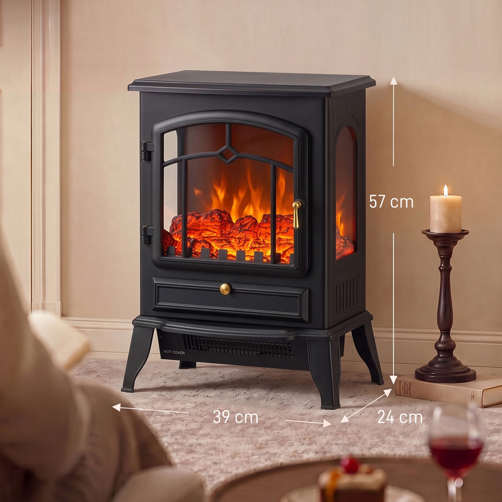 HOMCOM 3-Sided Black Electric Fireplace Stove with Realistic Log Flame Effect Image 7