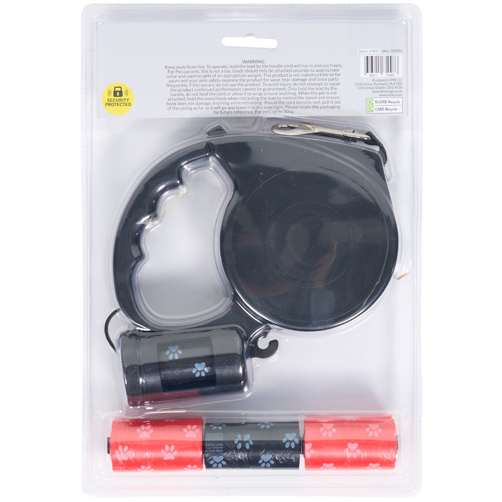 Clever Paws 5m Retractable Dog Lead and Poop Bags Image 2