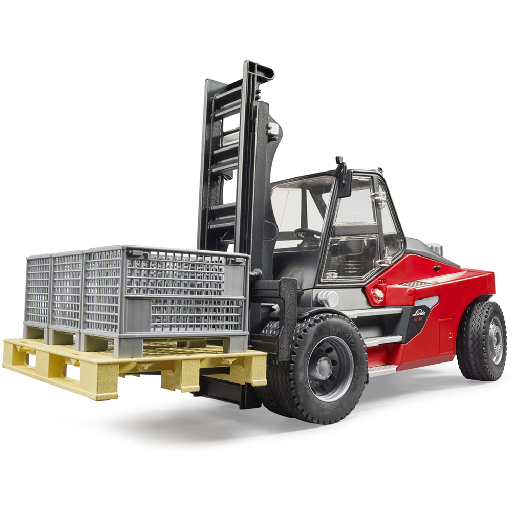 Bruder Kids Linde HT160D Forklift with Pallet and 3 Pallet Cages Playset Model Image 3