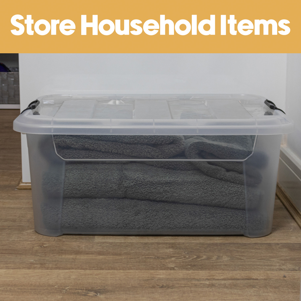 JVL 40L Clear Plastic Stackable and Nestable Storage Box with Secure Clip Lid 4 Pack Image 3
