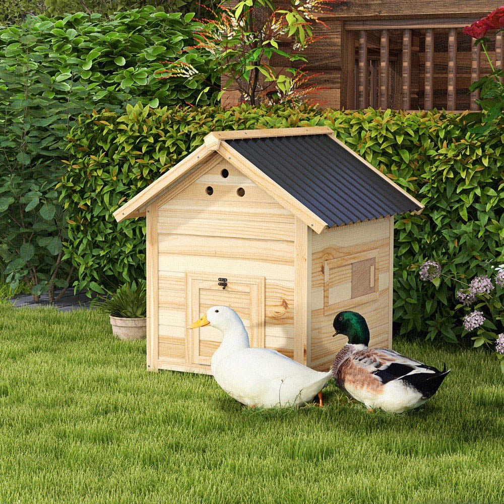 PawHut Wooden Duck House with Openable Roof Image 2