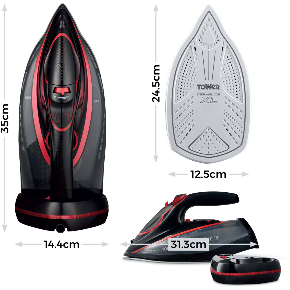 Tower Red and Black Cordless Steam Iron with Extra Large Sole Plate Image 8