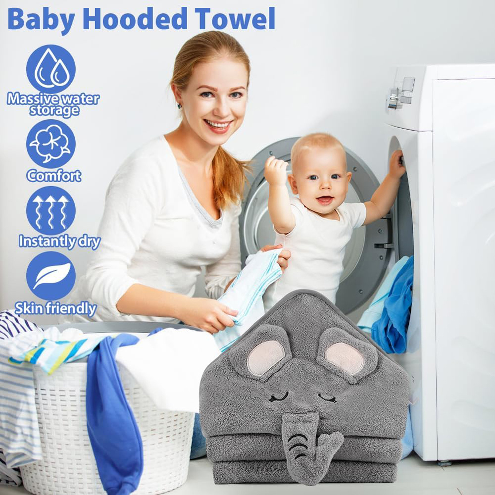 Dyzi Black Animal Cartoon Ultra Soft and Absorbent Baby Hooded Bath Towel Image 3