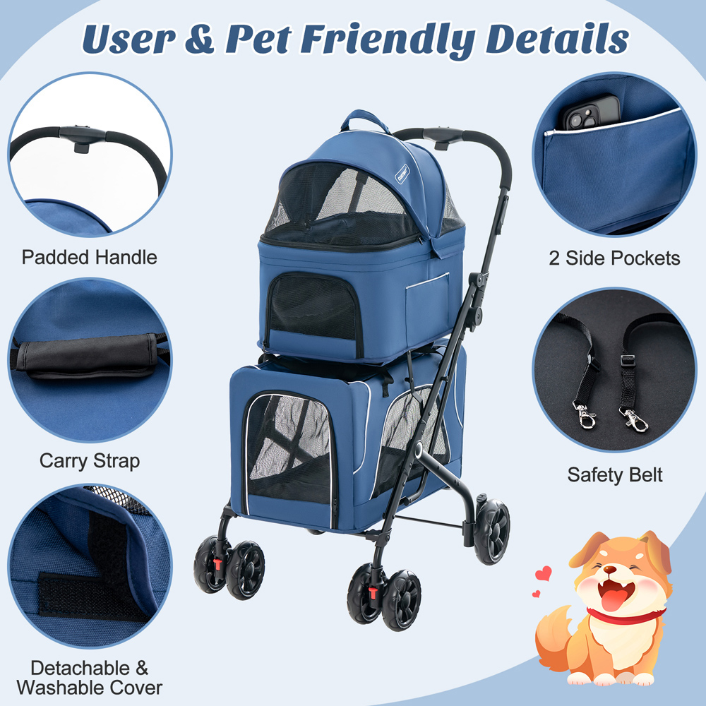 Costway Blue Foldable Double Pet Stroller Image 9