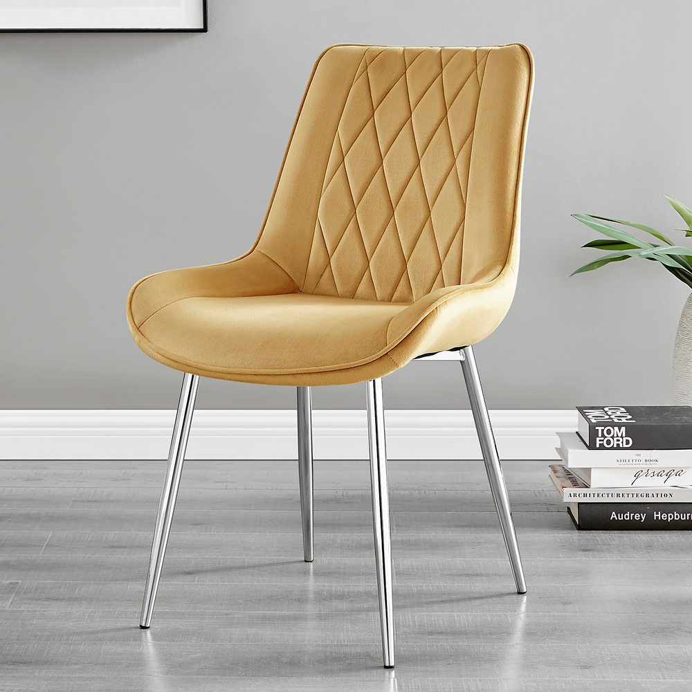 Furniturebox Elissa Cesano Marble Effect 2 Seater Round Dining Set White Mustard and Chrome Image 3