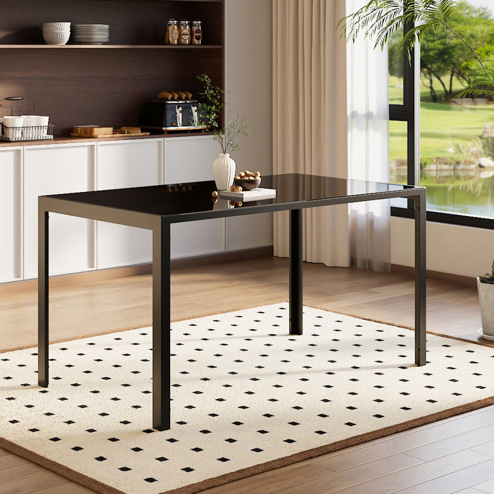 Living and Home 4 Seater Black Tempered Glass Dining Table Image 5