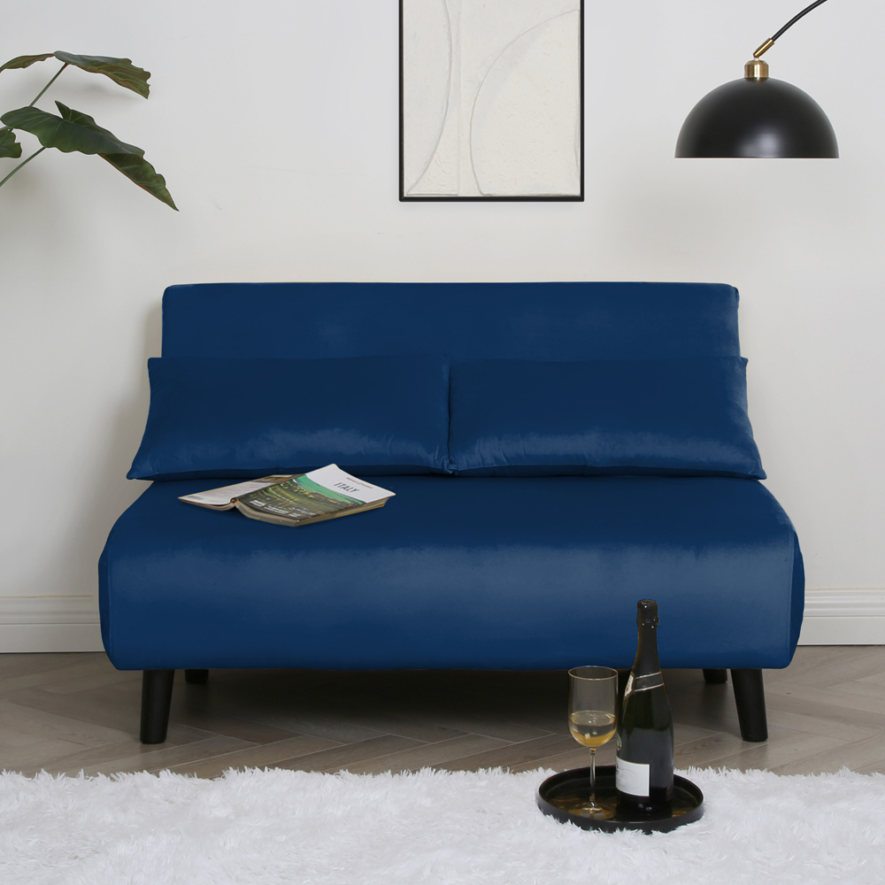 Aurora 2 Seater Blue Velvet Sofa Bed Image 7