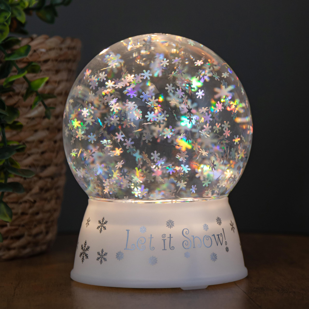 Samuel Alexander Warm White LED White Christmas Snowflake Water Spinner Globe 15cm Image 2