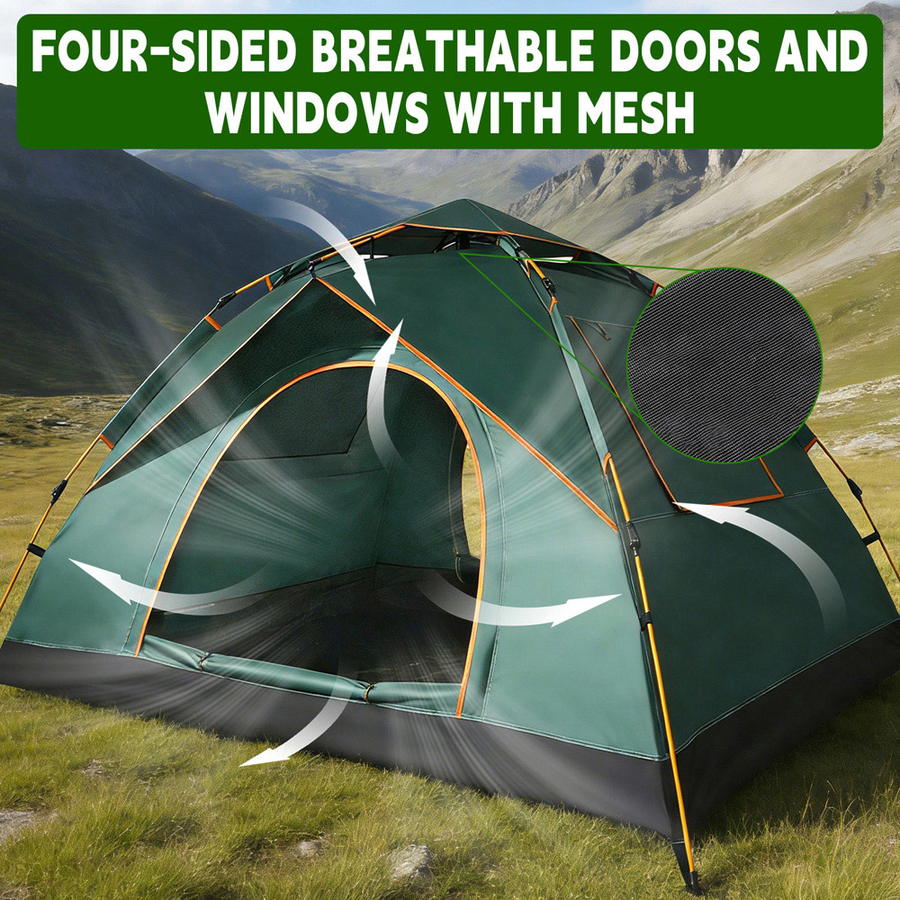 Willowmare 3-4 Person Waterproof Easy Setup Camping Tent Green Image 5