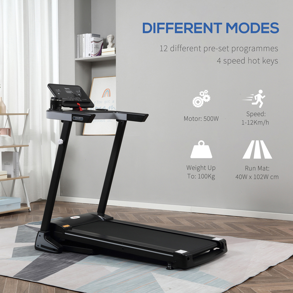 HOMCOM Black Foldable Motorised Treadmill with LCD Image 4