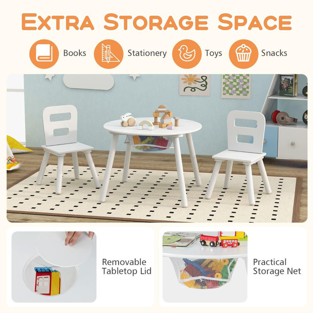 Costway 2 Seater White Kids Activity Table and Chair Set with Storage Image 4