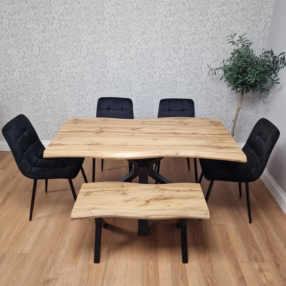 Kosy Koala 6 Seater Velvet Wooden Rectangle Dining Set with Bench Black Image 8