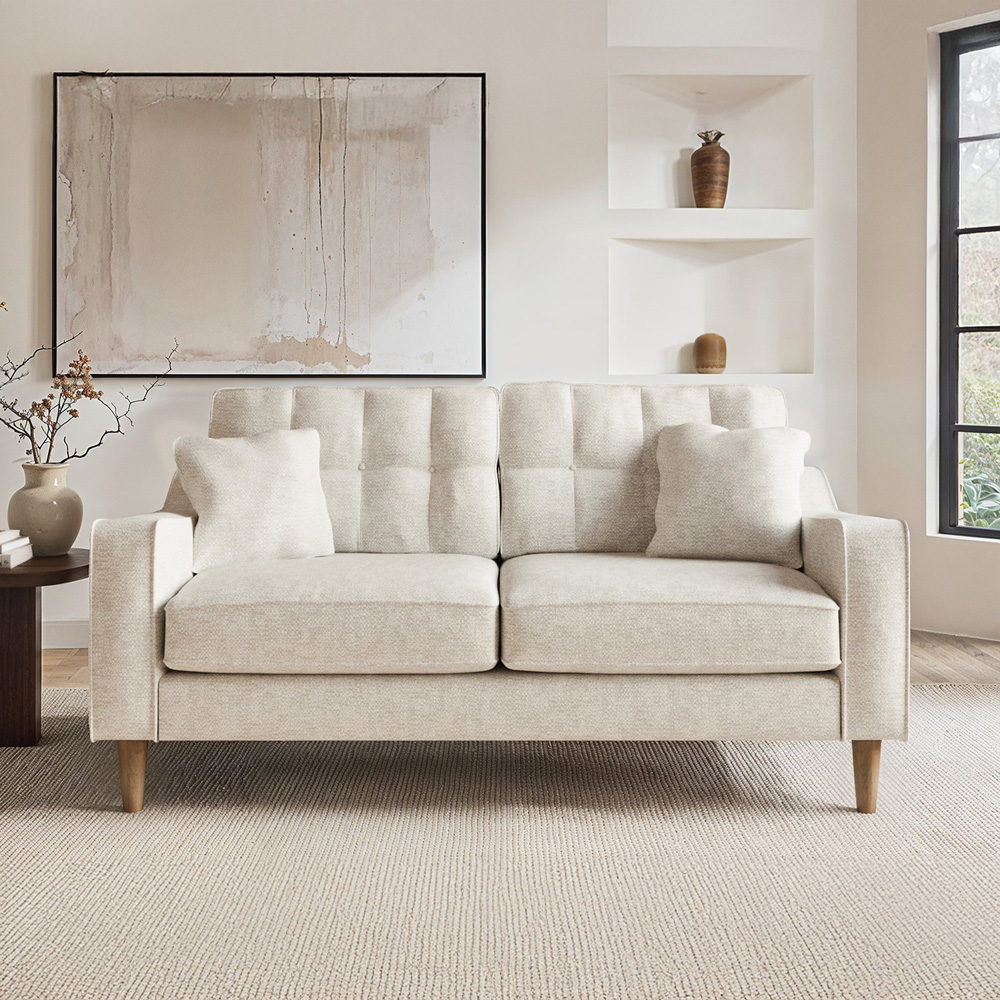 Solace+Co Jude 2 Seater Beige Mid Century Fabric Sofa Image 4