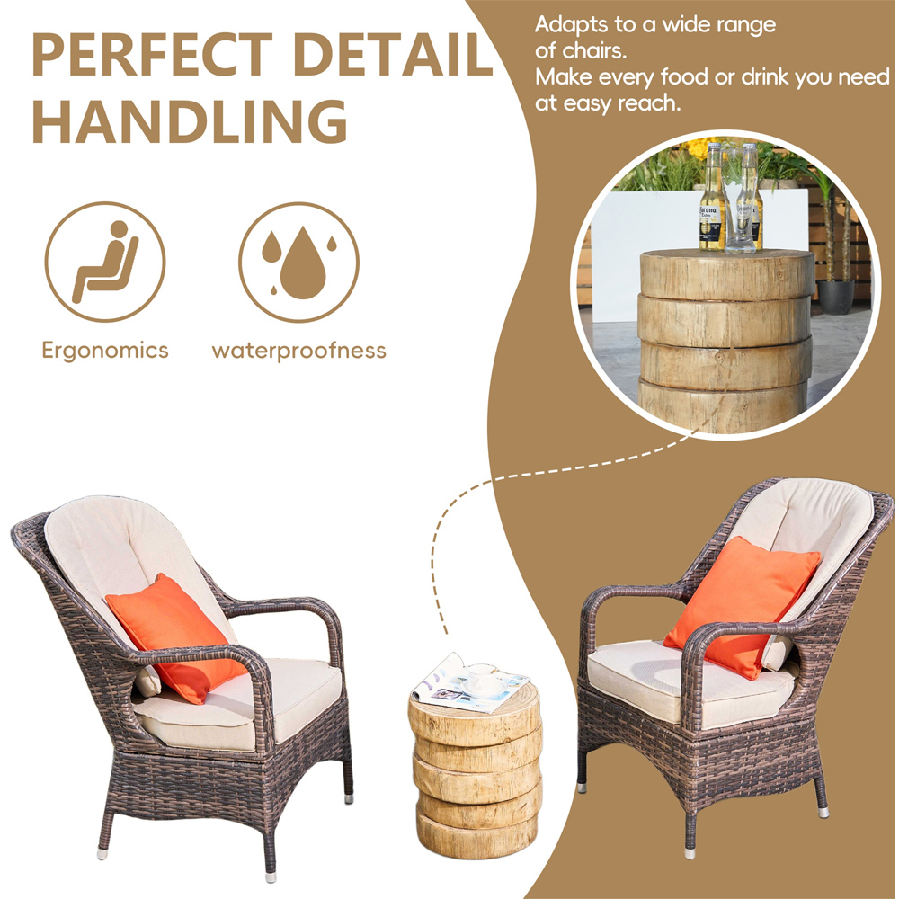 Direct Wicker Set of 2 Brown Rattan Garden Chairs with Wooden Composite Side Table Image 7