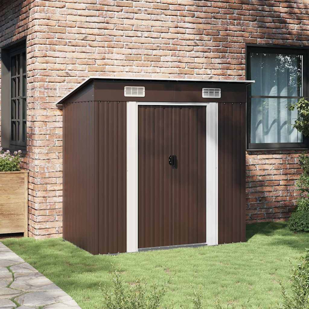 vidaXL 6.4 x 4ft Brown Galvanised Steel Pent Garden Shed Image 8